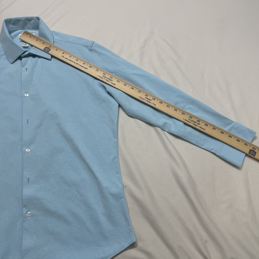 Bill Blass Slim Fit Knit Dress Shirt Mens M Light Blue Stretch 15 32/33 - Picture 7 of 9